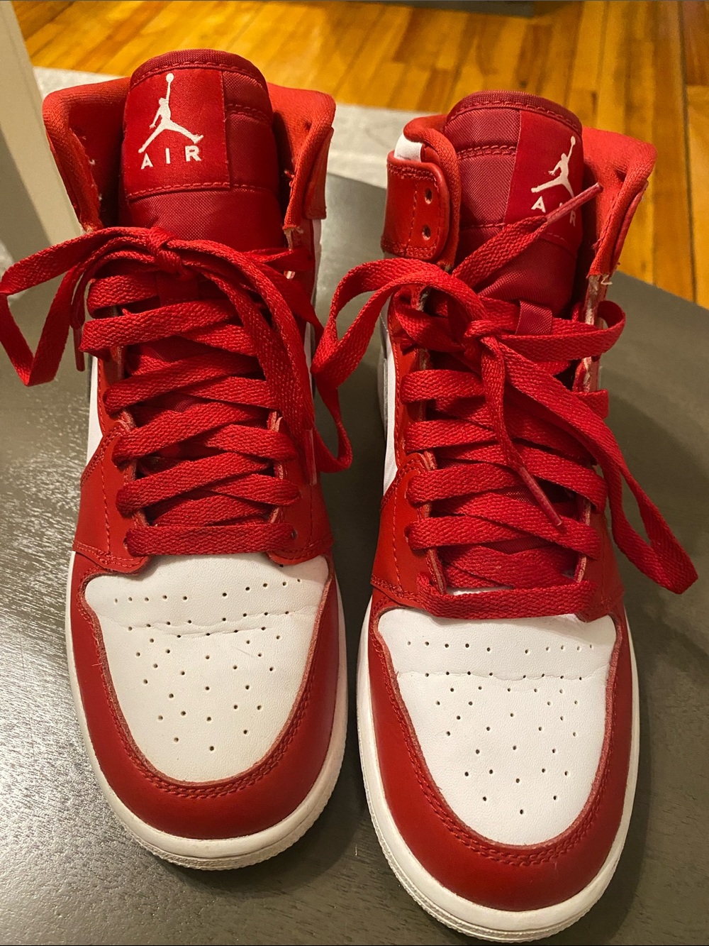 Nike Air Jordan 1 Retro Kids High-Top Sneakers in Red, White, and Silver